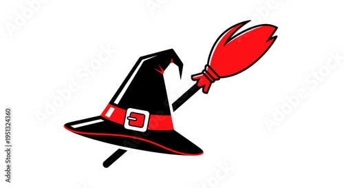 Witch Hat and Broomstick - Halloween Magic Symbol