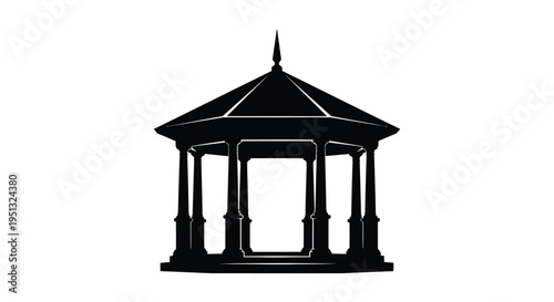 Elegant gazebo structure shown in a striking black silhouette