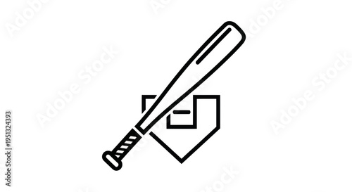 Baseball Bat and Home Plate Icon - Sports Symbol