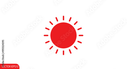 Bright Red Sun Icon with Rays on White Background - Simple Graphic Symbol