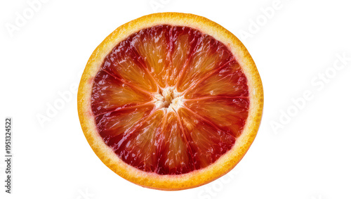 Cuadro en lienzo Isolated fresh juicy blood orange fruit slice cross-section, vibrant citrus food