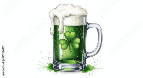 Festive Green Beer with Shamrock and Bubbles for St