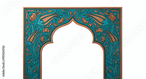 Intricate floral archway design in teal and copper, evoking a sense of exotic artistry and elegant decoration
