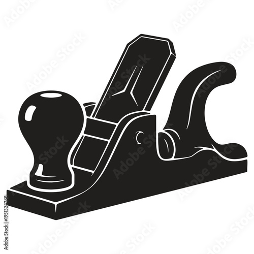 Hand plane tool for smoothing wood surfaces with a handle knob and blade isolated on transparent background