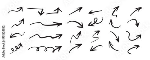 Hand drawn vector arrows doodle set on white background. design element vector illustration.