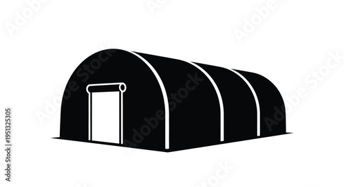 Simple black quonset hut building illustration a stark graphic silhouette