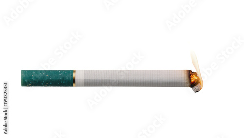 Canvas Print Isolated burning cigarette with a stylish green filter, showing glowing ember an