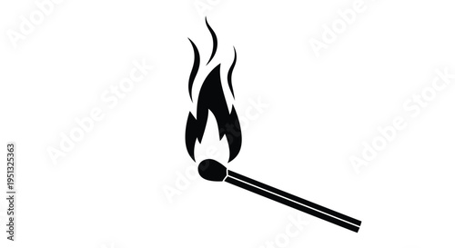 Burning match with flickering flame depicted as a stark silhouette