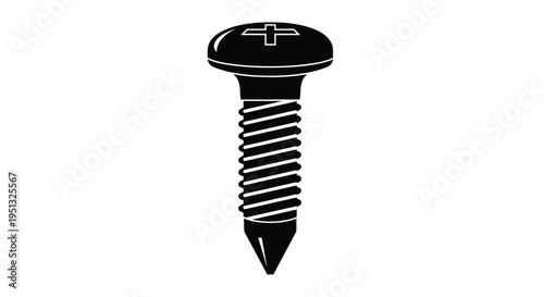 Black screw with a crosshead detailed illustration in silhouette