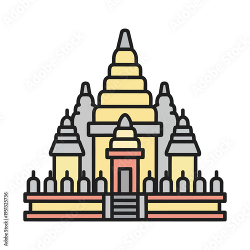 Flat vector illustration of an Asian temple landmark with traditional architecture design, suitable for travel, culture, and tourism themes.