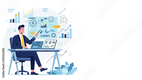 Businessman Analyzing Financial Growth Charts and Data