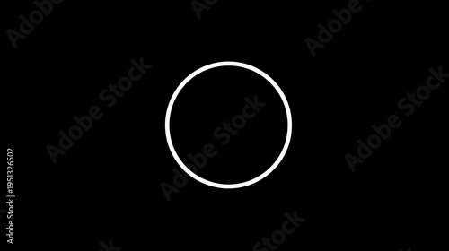Clean white circular outline, minimalist geometric ring on a stark black background, perfect graphic element for modern abstract design.