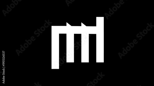 Abstract white geometric symbol on black background, minimalist modern graphic design element or icon