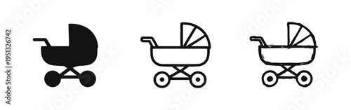 Baby Buggy and Pram Icon Collection: Solid, Outline, and Textured Hand-Drawn Design Styles for Nursery