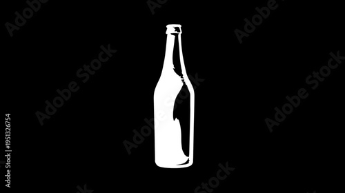 Minimalist white silhouette of a glass bottle on a black background, ideal for beverages, wine, or spirits