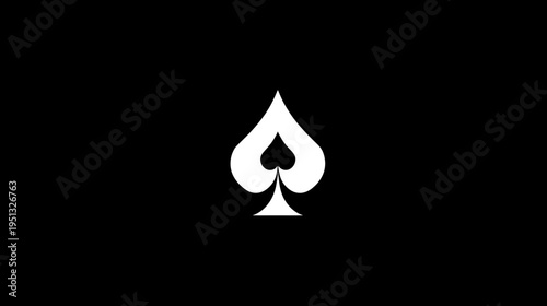 Minimalist white spade card suit symbol on a sleek black background, an iconic element for playing card games and design.