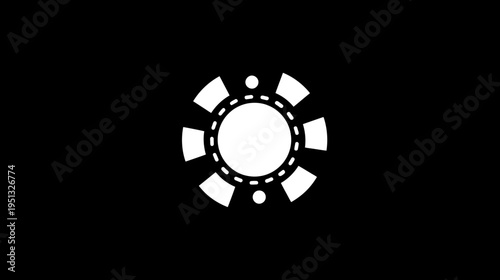Minimalist white gaming chip icon on a sleek black background, representing casino games, betting, and luck. Simple flat graphic design.