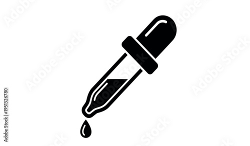 A black and white illustration of a pipette dropping a single liquid droplet