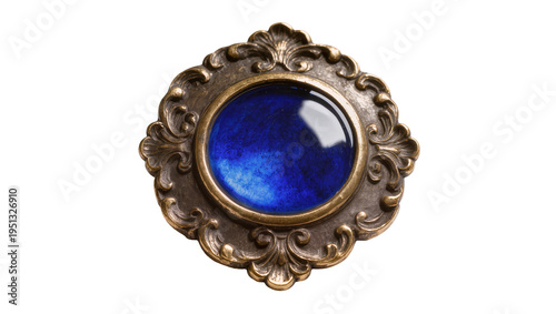 Konstfotografi Isolated vintage ornate bronze metal decorative object with a glossy deep blue d