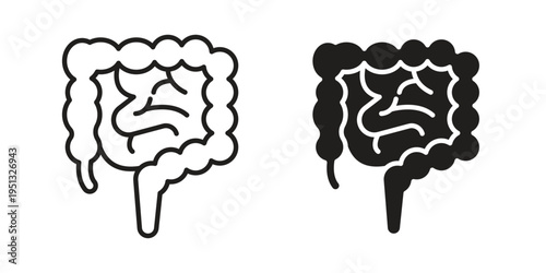 Large intestine icon for mobile application, button and website design.