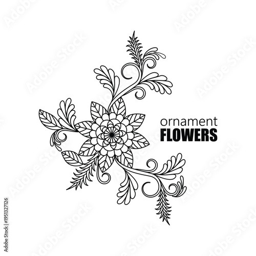 monoline vector illustration ornament flower sketch negative space.