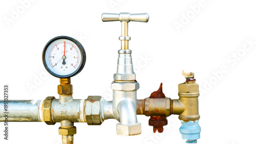 Water Tap Faucet with Pressure Gauge and Meter Icons Set in Multiple Graphic Styles for Plumbing System Maintenance and Utility Management