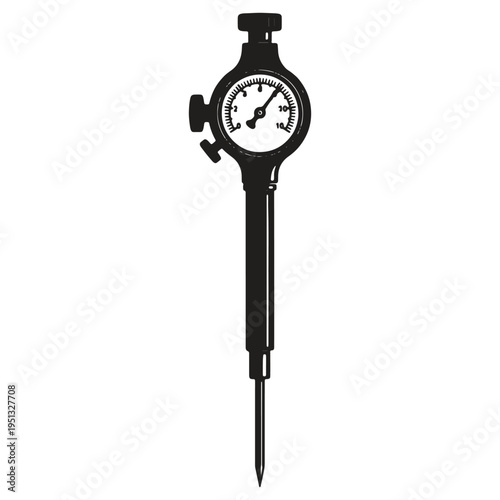 Precision dial indicator tool with white face and black numbers isolated on transparent background for measuring and testing purposes