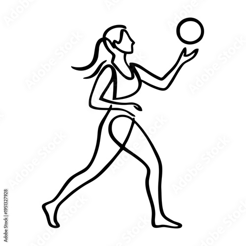 Dibujo sencillo con línea única de secuencia de acción deportiva con jugadora de voleibol