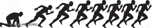 Human Evolution to Running Silhouette Sequence Progress Concept