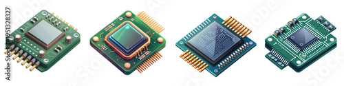 PNG IC chip no bg sample mockup set cartoon component concept using for decoration.