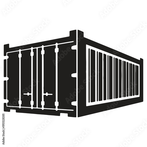 Shipping container with metal bars and doors isolated on transparent background