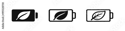 Eco Battery Icon Set: Green Energy Rechargeable Battery Symbols in Solid, Outline, and Hand-Drawn Sketch Styles