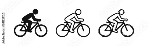 Bicycle Rider Icon Set: Cycling Activity Symbols in Solid, Outline, and Hand-Drawn Sketch Styles