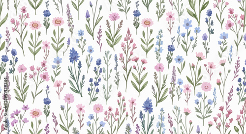 Cute seamless flower illustration with playful pastel tones and charming decorative elements