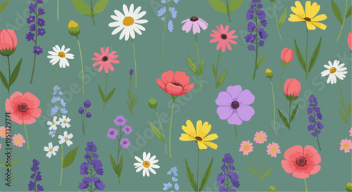 Light and airy floral pattern with gentle tones and elegant hand drawn botanical elements