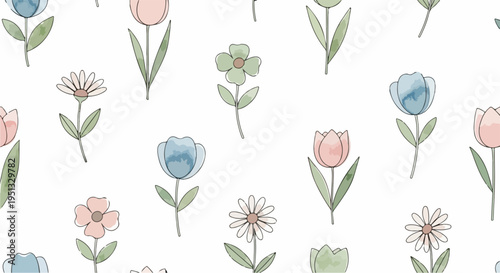 Minimal floral design with light colors and simple botanical elements in seamless repeating layout