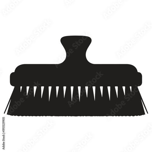Simple black silhouette of cleaning tool with handle and bristles isolated on white background