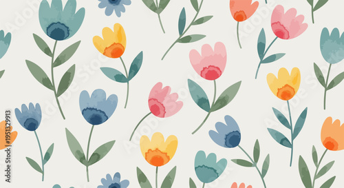 Elegant seamless flower pattern with light colors, fresh greenery, and charming springtime aesthetic design