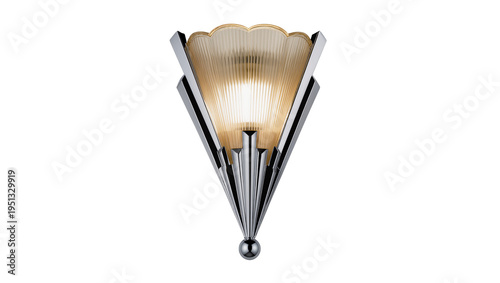 Cuadro en lienzo Isolated elegant Art Deco style wall sconce featuring chrome frame and amber flu
