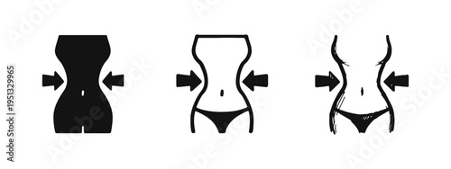 Slim Female Waist with Weight Loss Arrows Icon Set