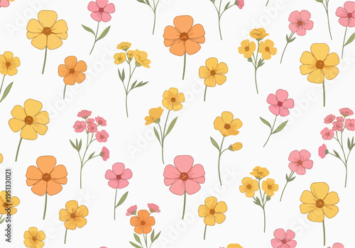 Sweet feminine garden pattern with charming hand drawn details