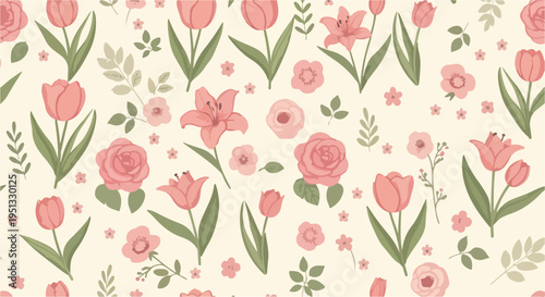 Gentle pastel flower background with airy and balanced composition