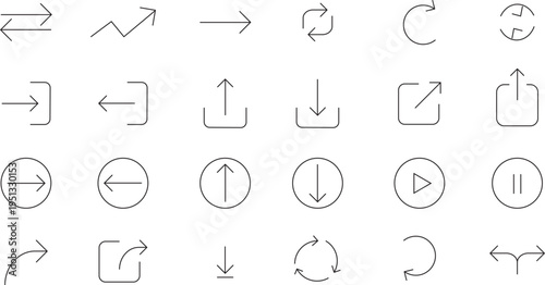 A collection of outline arrow symbols and essential user interface icons