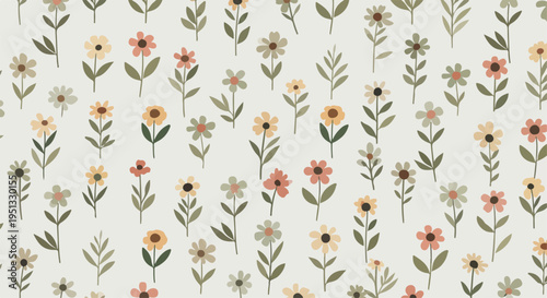 Minimalist folk floral design with stylized petals and soft color palette