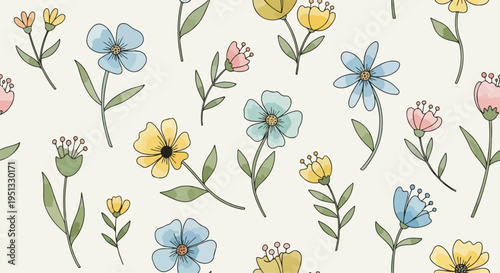 Minimalist folk floral design with stylized petals and soft color palette
