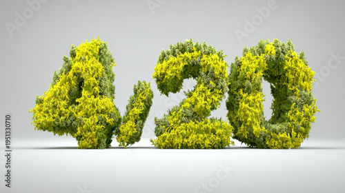 Number 420 made of marijuana flowers on light background. Symbol of marijuana smoking culture