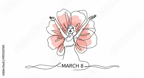 Woman celebrating international women's day with pink flowers and ribbon