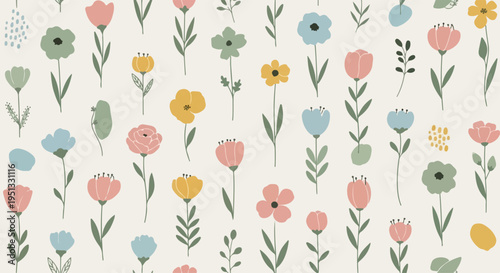 Seamless floral background with dense arrangement of colorful miniature flowers creating a lively design