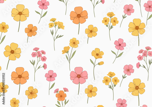 Bright miniature blossoms forming a seamless pattern with a playful and lively spring inspired look