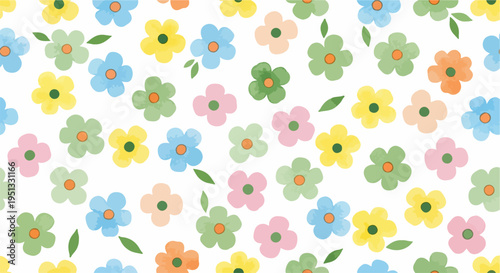 Seamless floral repeat with multicolored miniature flowers forming a lively and cheerful composition